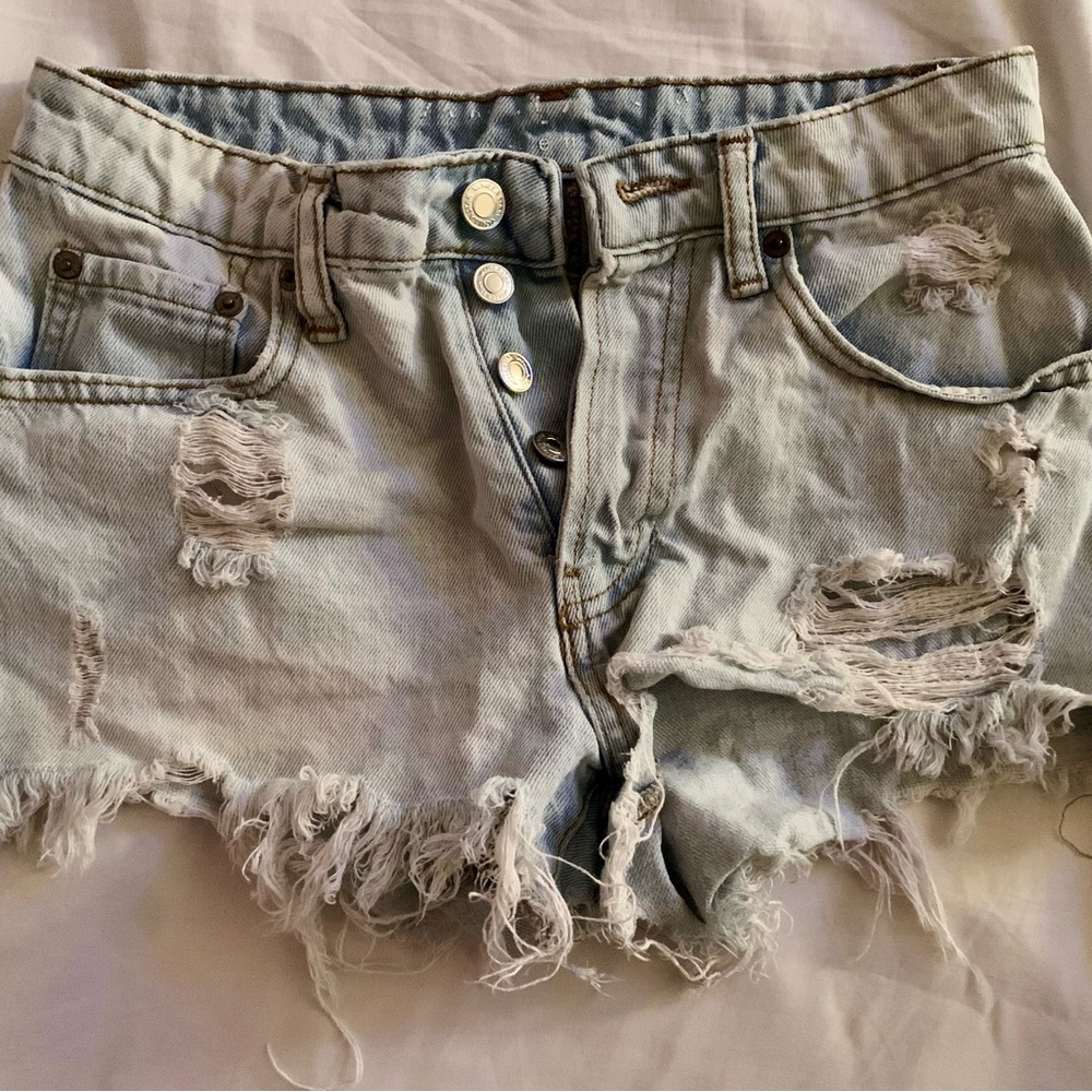 Distressed Light Blue Denim Shorts